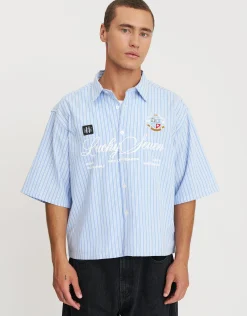 Ace Supply Cropped Short Sleeve Shirt in Lt Blue