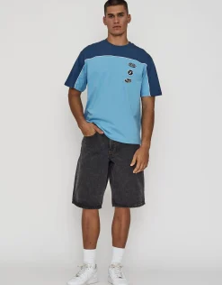Aero Piped Relaxed Fit T Shirt in Ice Blue