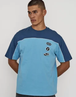 Aero Piped Relaxed Fit T Shirt in Ice Blue