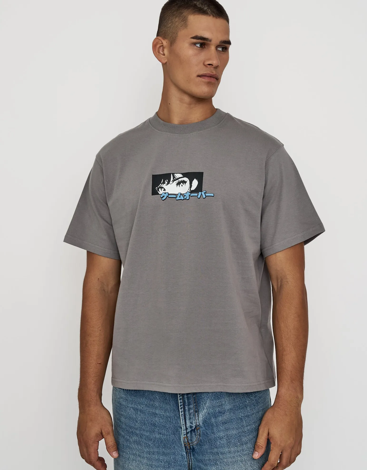 Anime Car Relaxed Fit T Shirt in Alloy Grey
