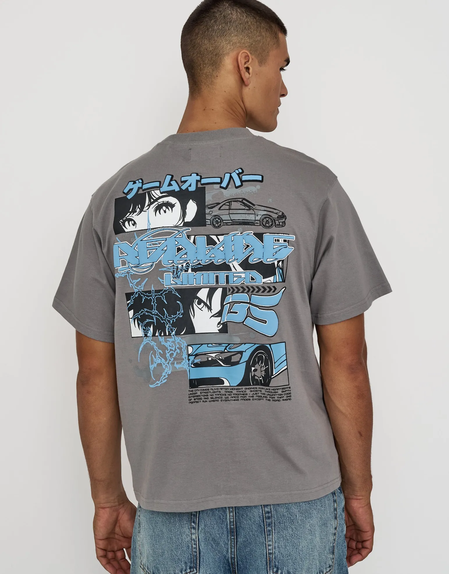 Anime Car Relaxed Fit T Shirt in Alloy Grey