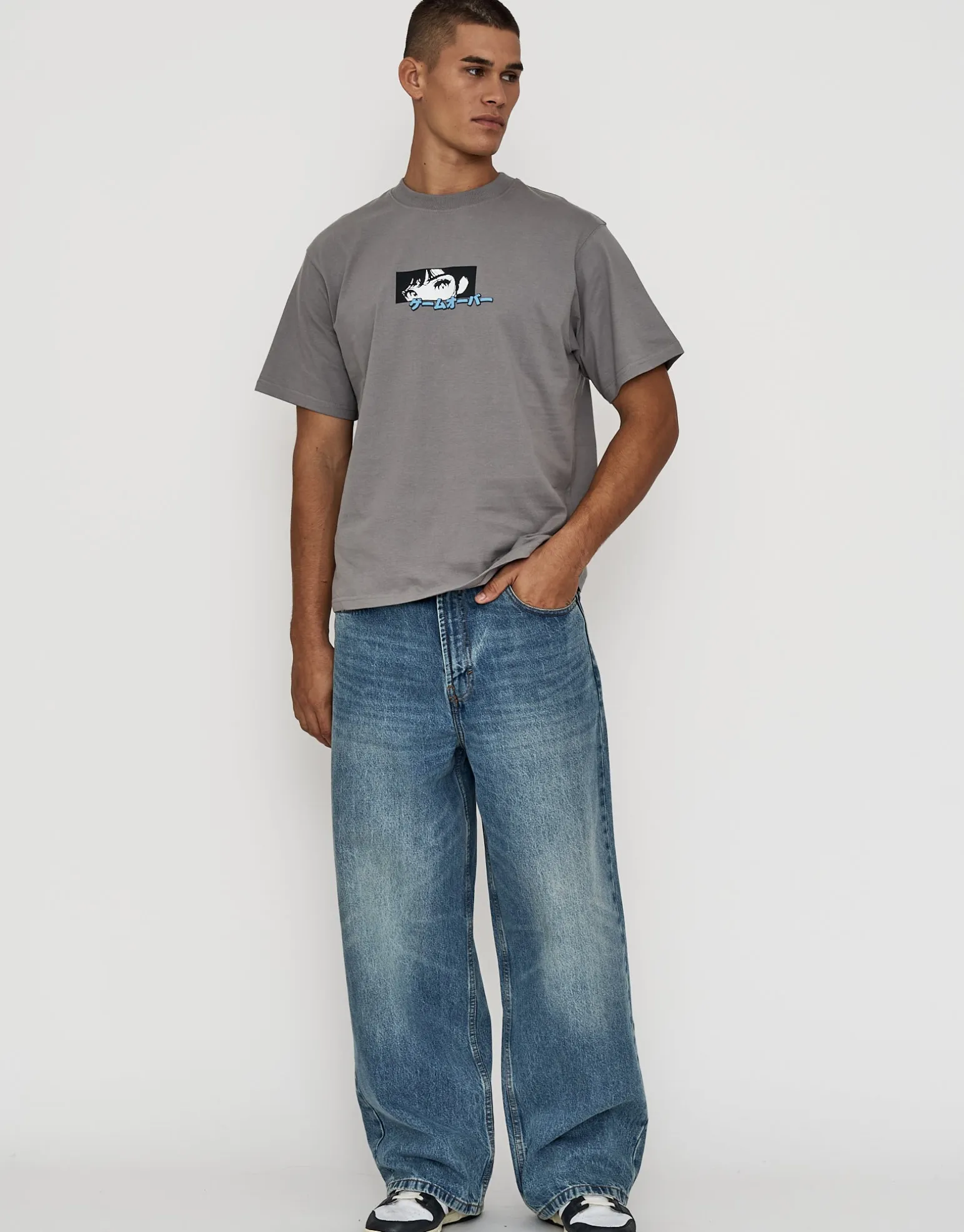 Anime Car Relaxed Fit T Shirt in Alloy Grey