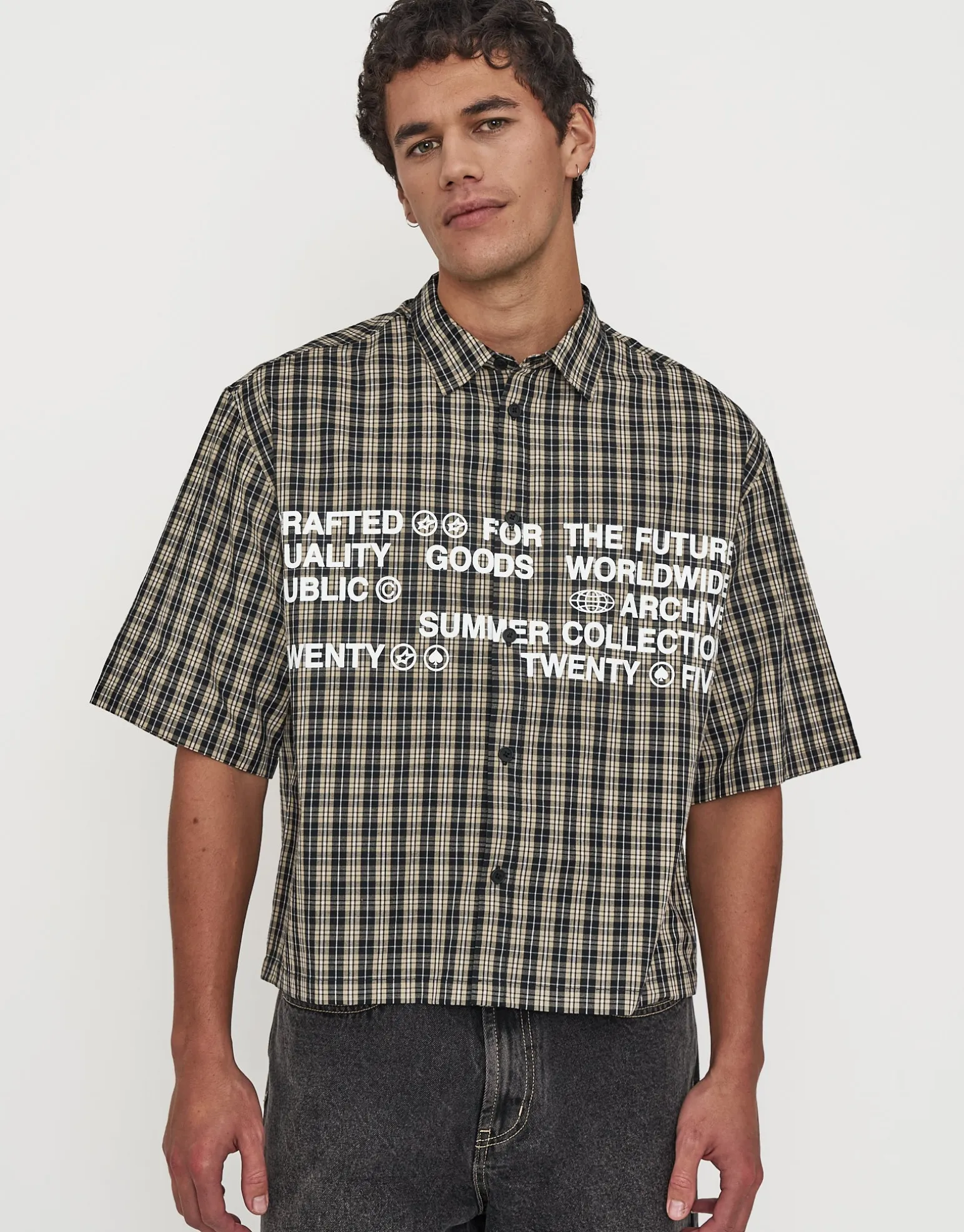 Archive Quality Check Cropped Short Sleeve Shirt in Black