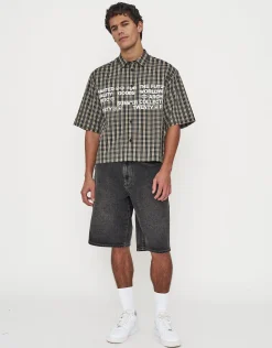 Archive Quality Check Cropped Short Sleeve Shirt in Black