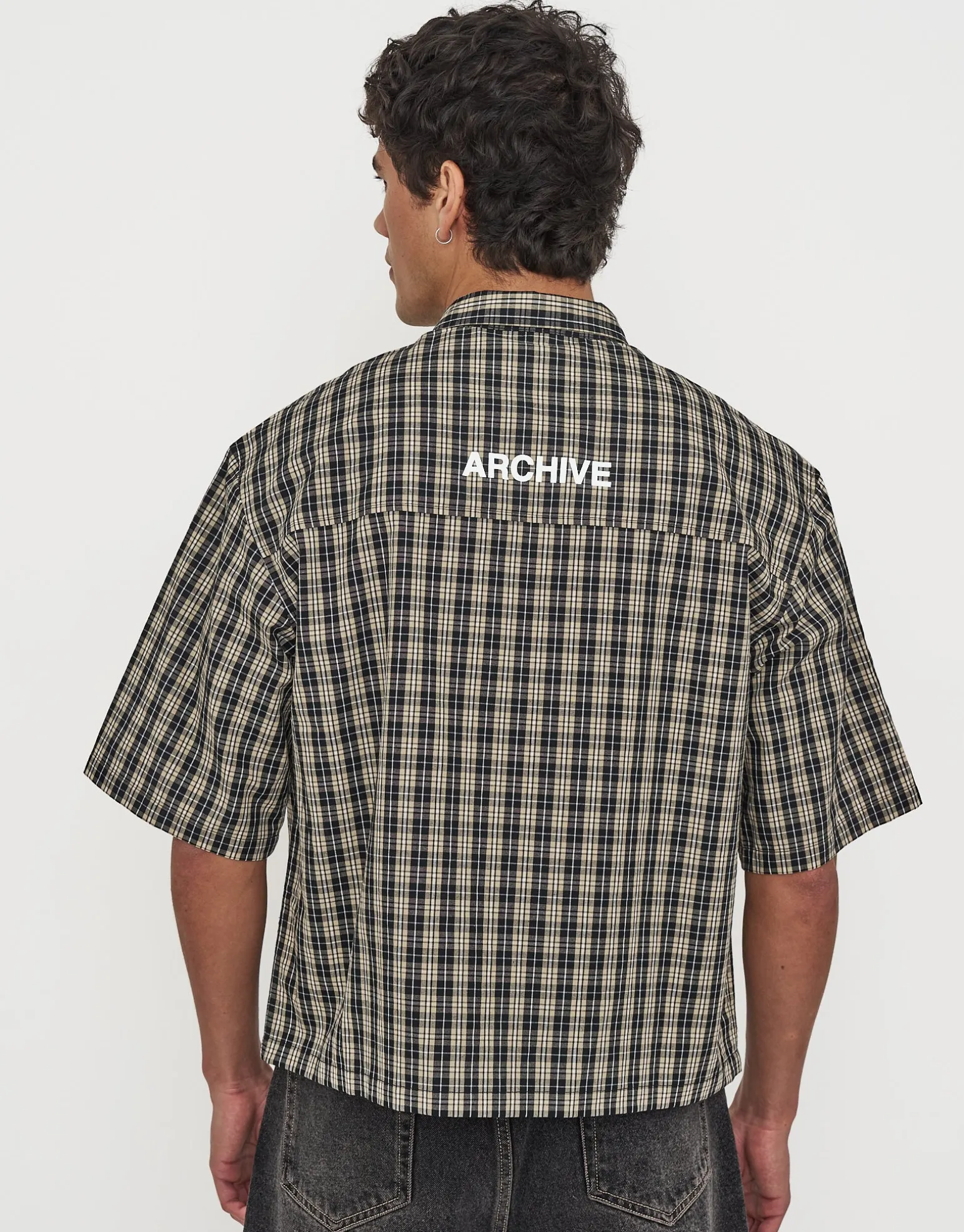 Archive Quality Check Cropped Short Sleeve Shirt in Black