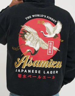 Asamizu Crane Oversized Hoodie in Washed Black