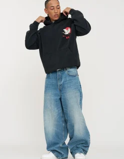 Asamizu Crane Oversized Hoodie in Washed Black