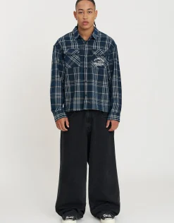 Atelier Long Sleeve Overshirt in Blue Check