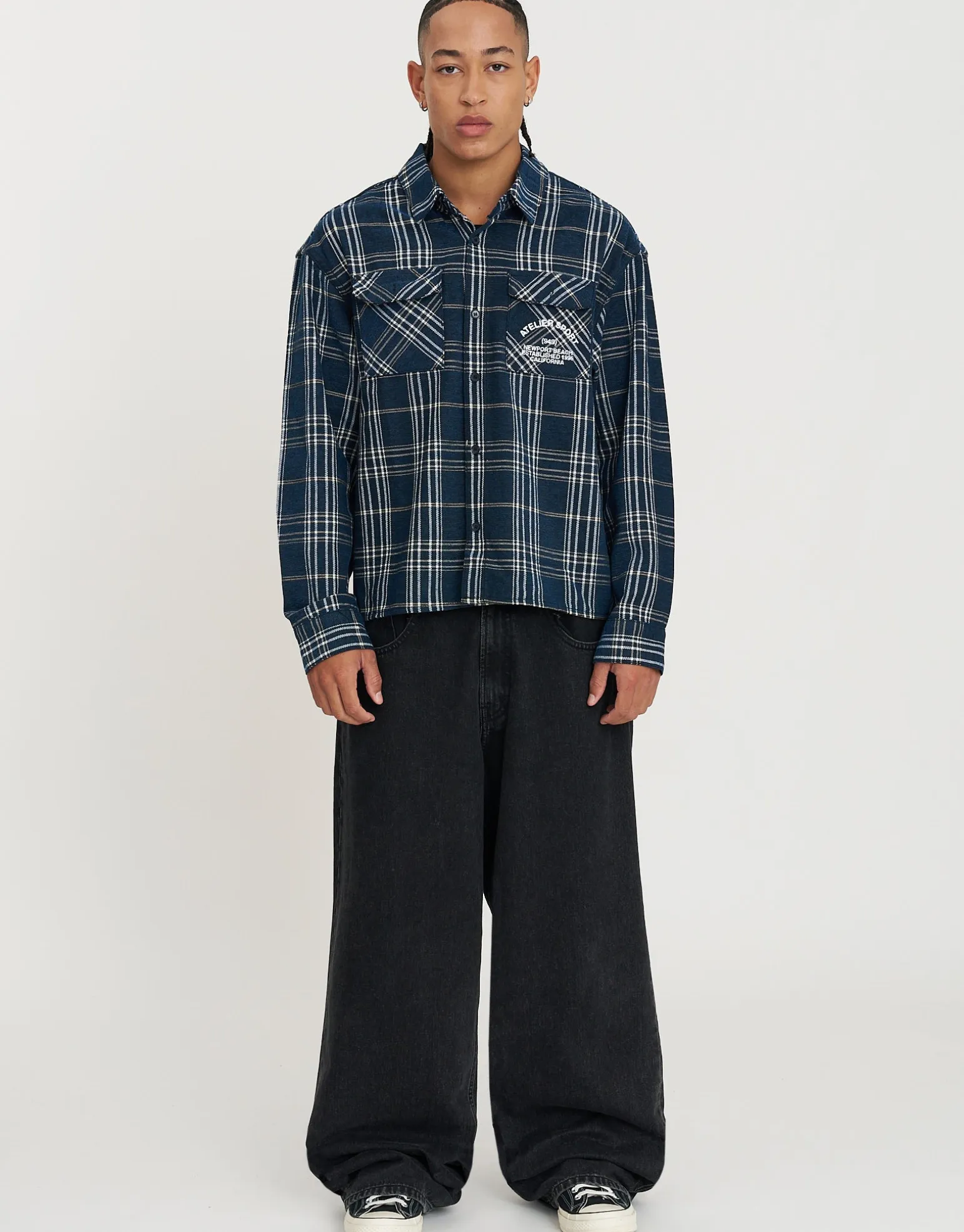 Atelier Long Sleeve Overshirt in Blue Check