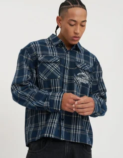 Atelier Long Sleeve Overshirt in Blue Check