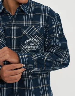 Atelier Long Sleeve Overshirt in Blue Check