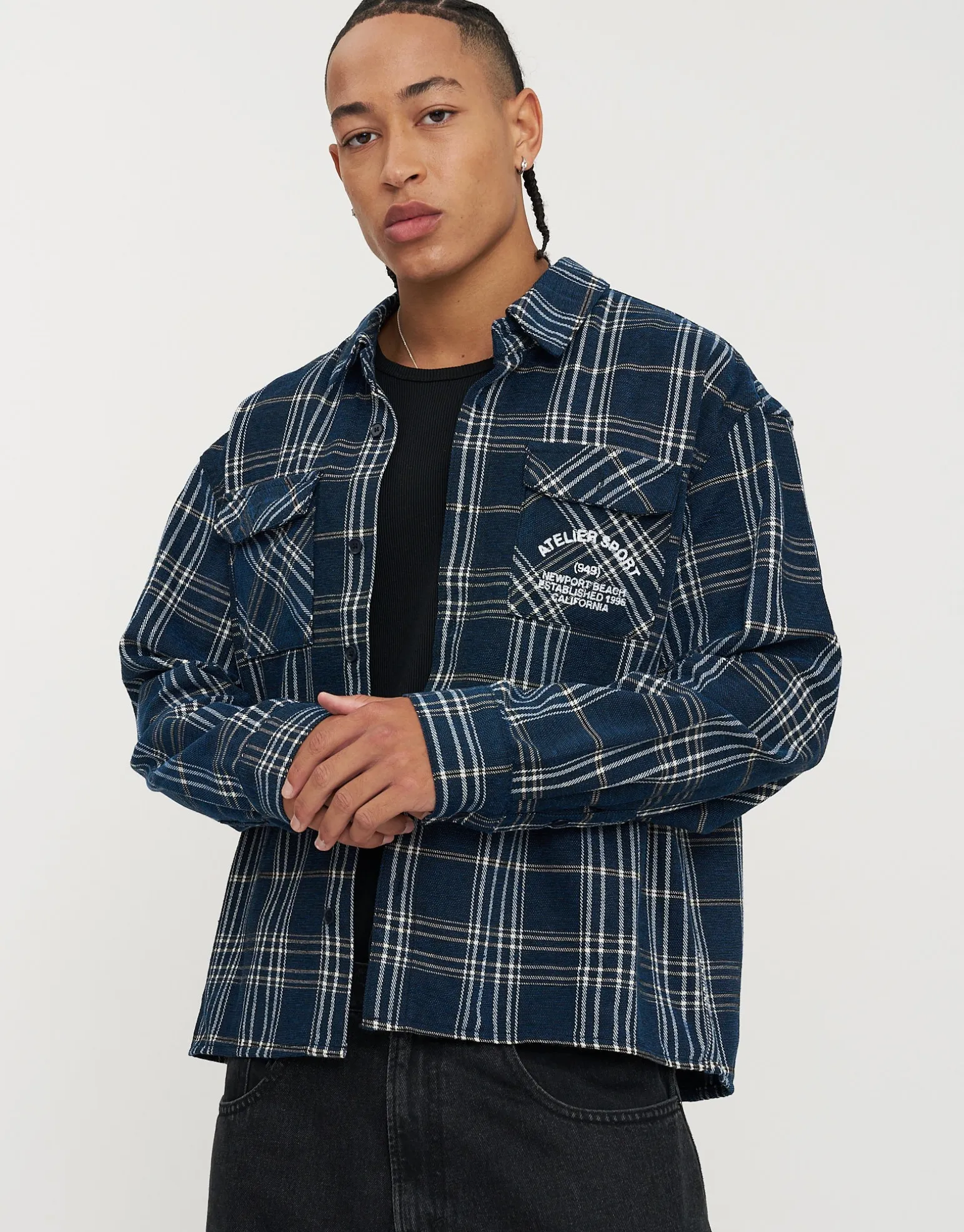 Atelier Long Sleeve Overshirt in Blue Check