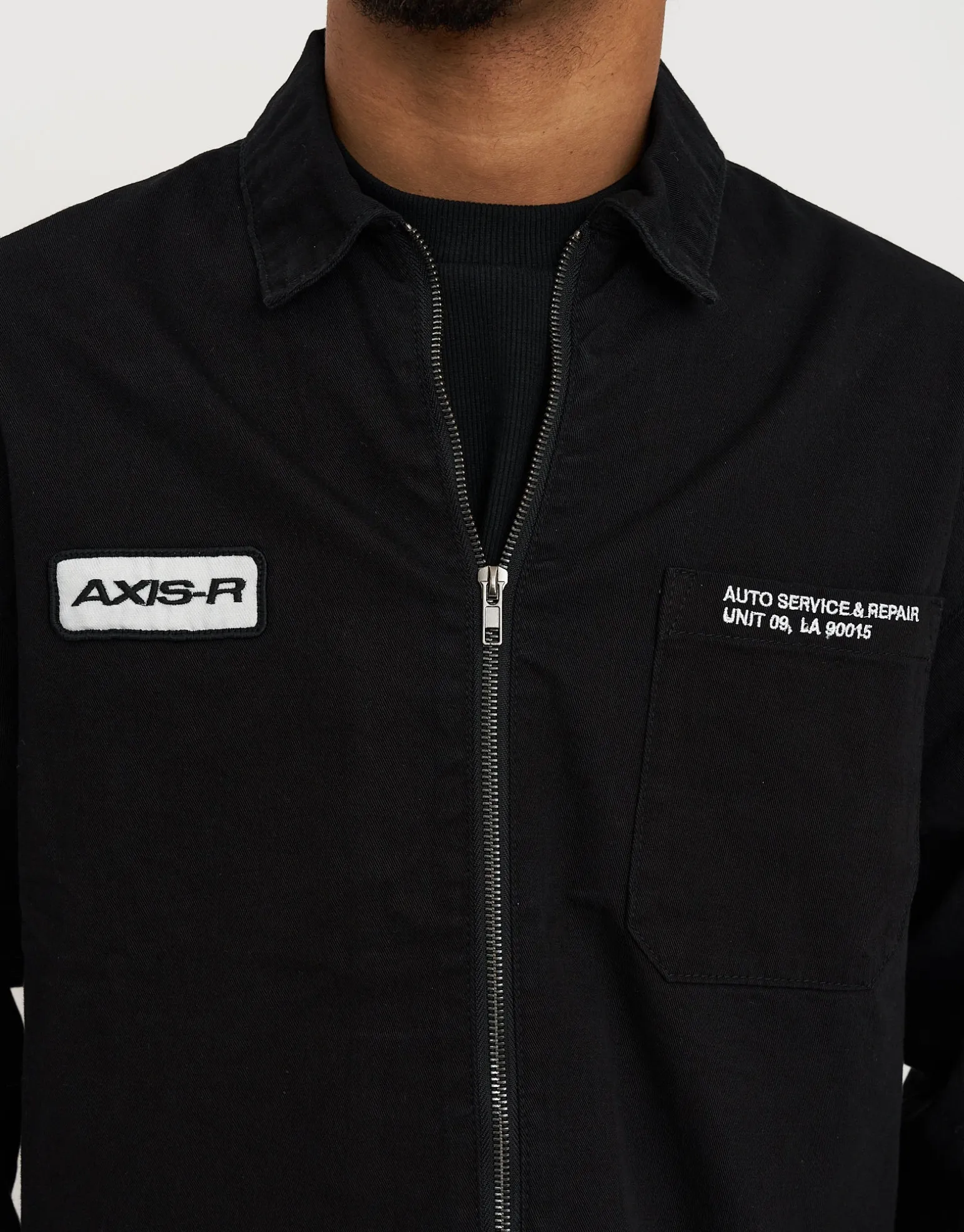 Axis Zip Up Long Sleeve Overshirt in Washed Black