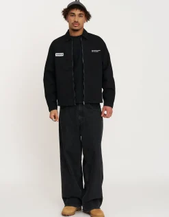 Axis Zip Up Long Sleeve Overshirt in Washed Black