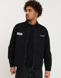 Axis Zip Up Long Sleeve Overshirt in Washed Black