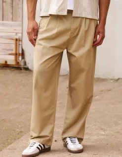Baggy Double Pleated Pants in Tan