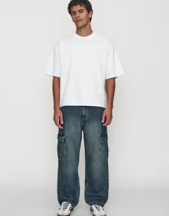 Baggy Fit Denim Cargo Jeans in Vigor Blue