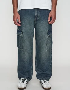 Baggy Fit Denim Cargo Jeans in Vigor Blue