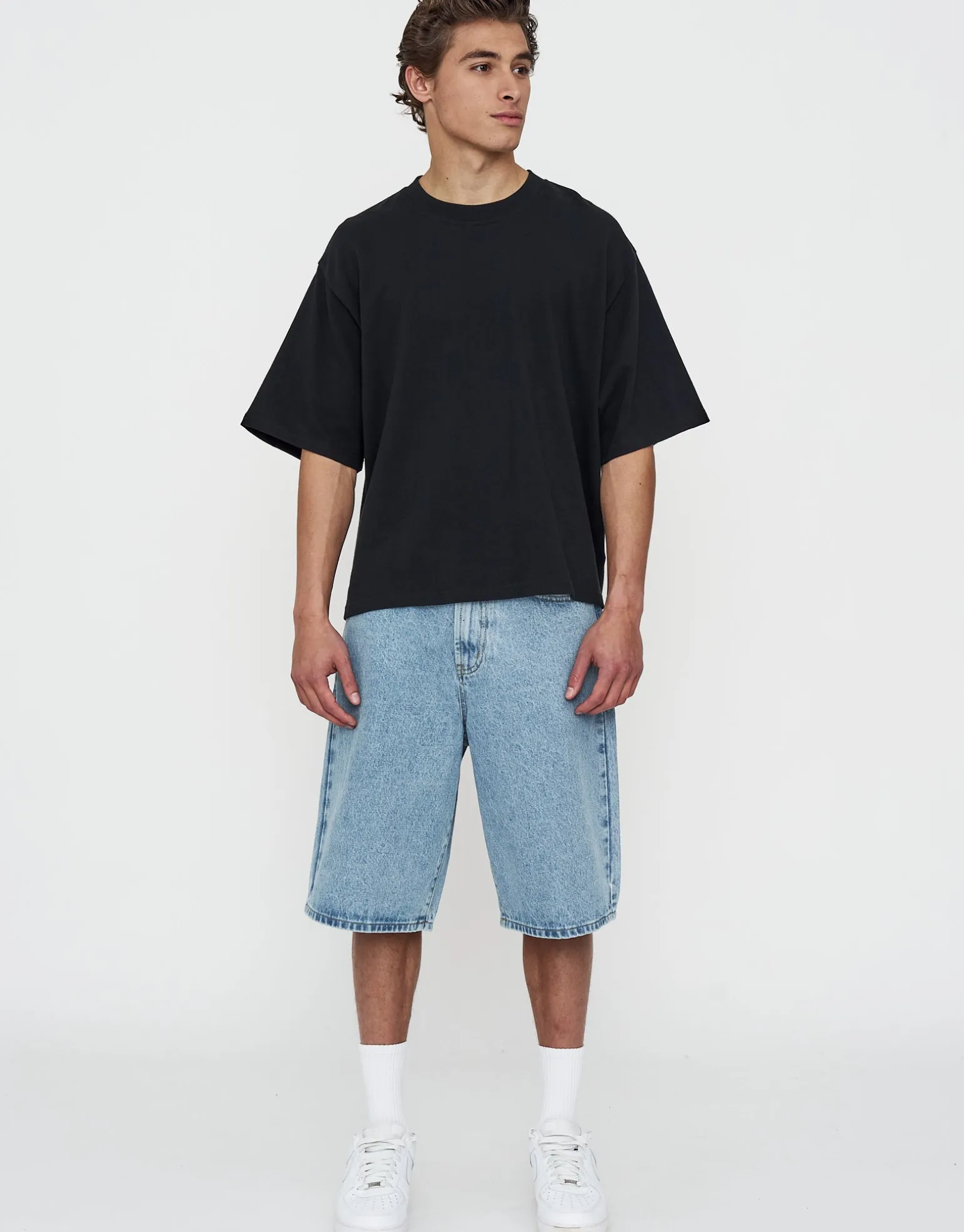 Baggy Fit Jorts in Acid Black