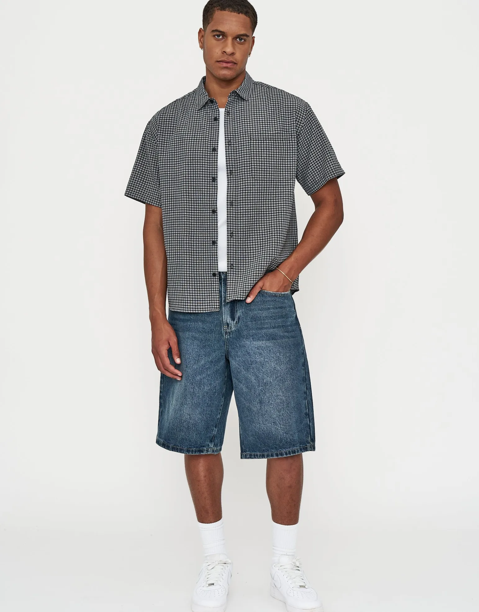 Baggy Fit Jorts in Acid Black