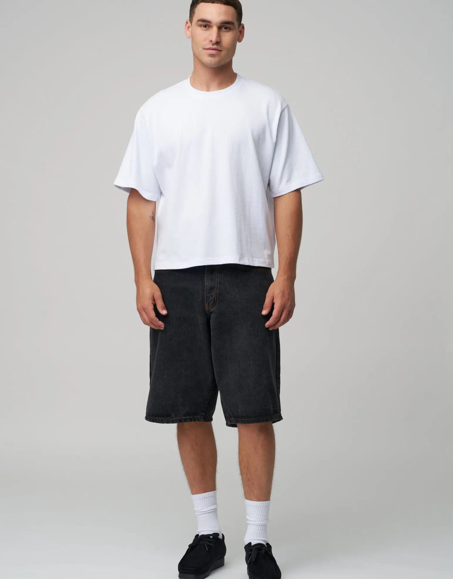 Baggy Fit Jorts in Acid Black