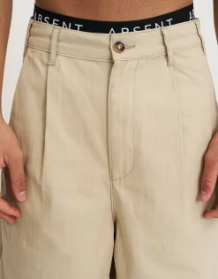 Baggy Fit Pleated Shorts in Tan