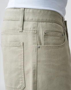 Baggy Fit Twill Pants in Beige