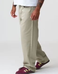 Baggy Fit Twill Pants in Beige