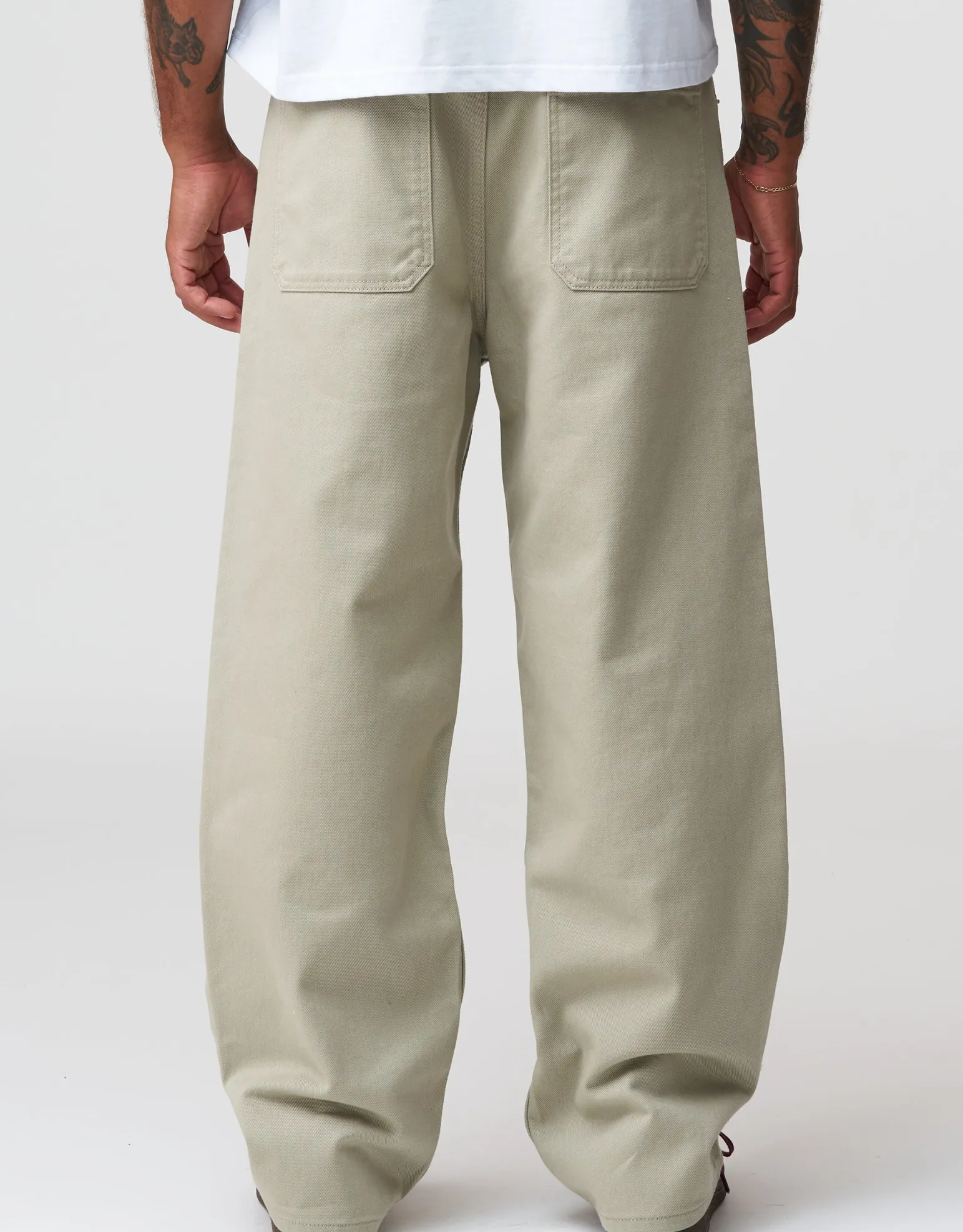 Baggy Fit Twill Pants in Beige