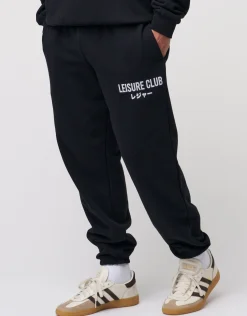 Baggy Leisure Club Cuffed Track Pants in Washed Black