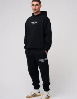 Baggy Leisure Club Cuffed Track Pants in Black