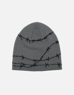 Barbed Skull Beanie in Charcoal