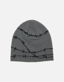 Barbed Skull Beanie in Charcoal