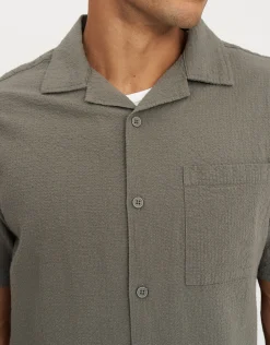 Bedford Linen Relaxed Fit Short Sleeve Shirt in Khaki