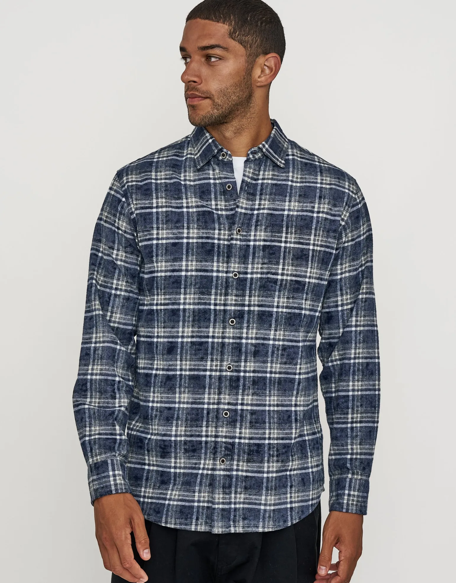 Blast Check Long Sleeve Shirt in Blue