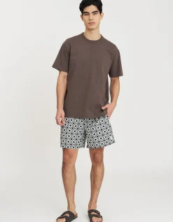 Calais Geo Swim Shorts in Off White