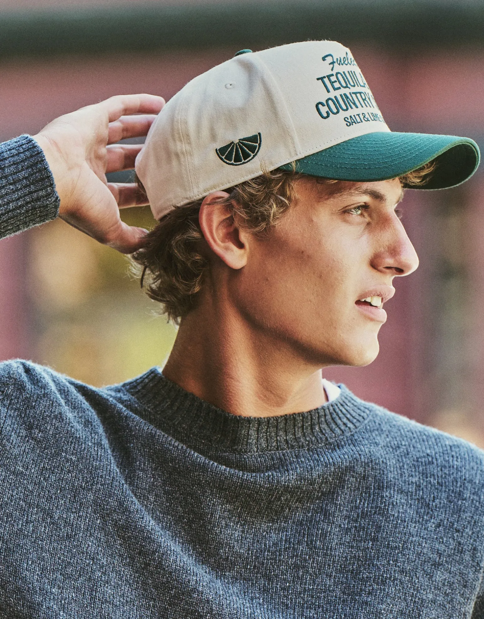 Cantina Lime Embroidered Cap in Off White