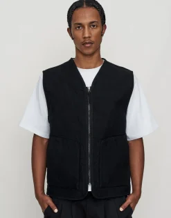 Canvas Zip Up Vest in Washed Black