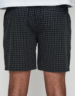 Check Pattern Elastic Waist Shorts in Black