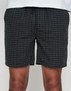 Check Pattern Elastic Waist Shorts in Black