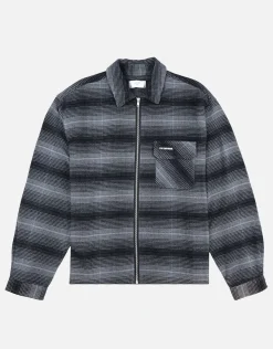 Check Zip Up Long Sleeve Overshirt in Grey Check