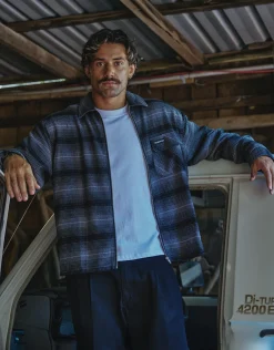 Check Zip Up Long Sleeve Overshirt in Grey Check