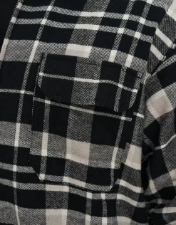 Check Zip Up Long Sleeve Overshirt in Black