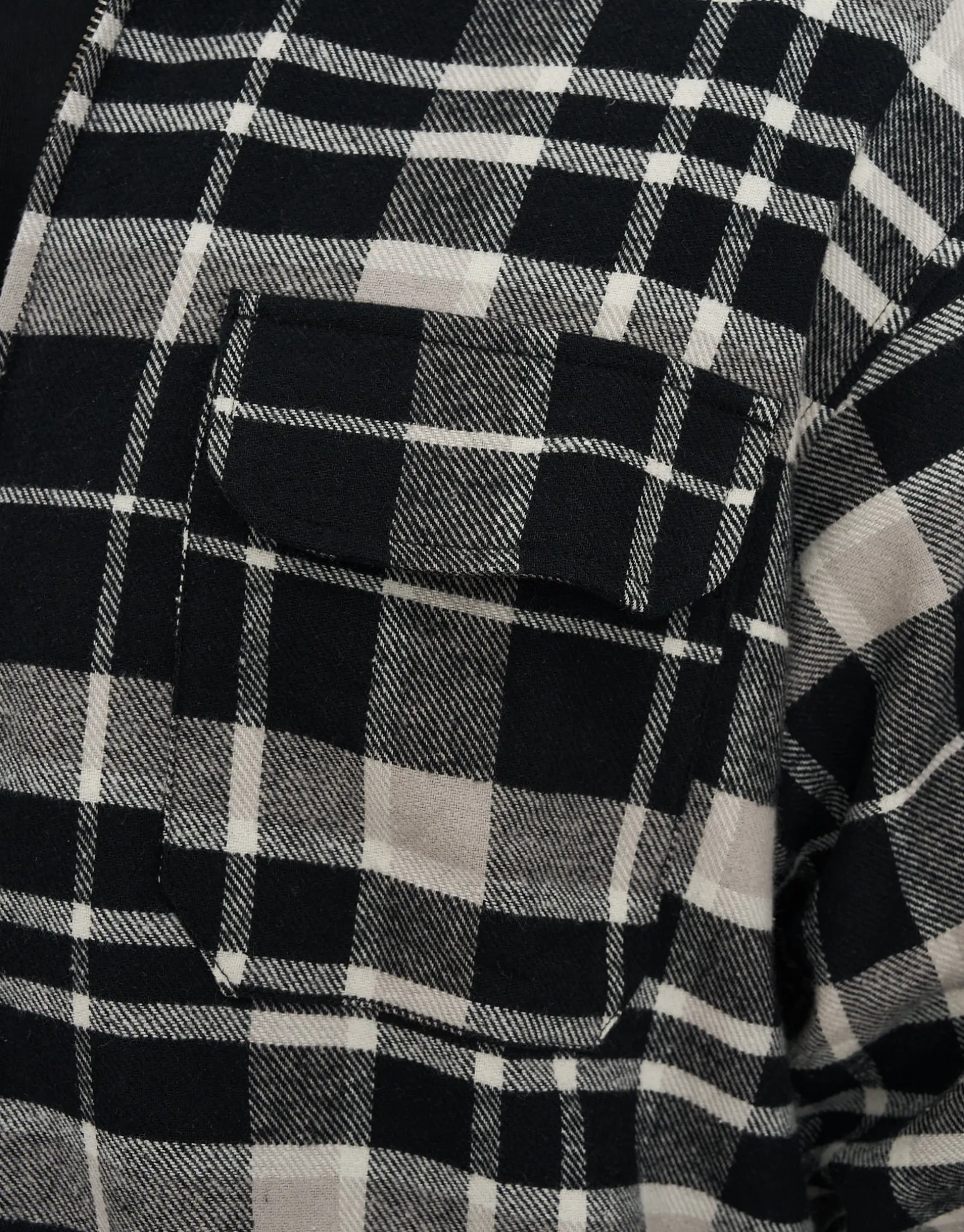 Check Zip Up Long Sleeve Overshirt in Black