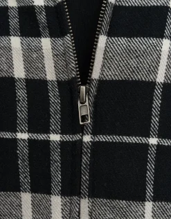 Check Zip Up Long Sleeve Overshirt in Black