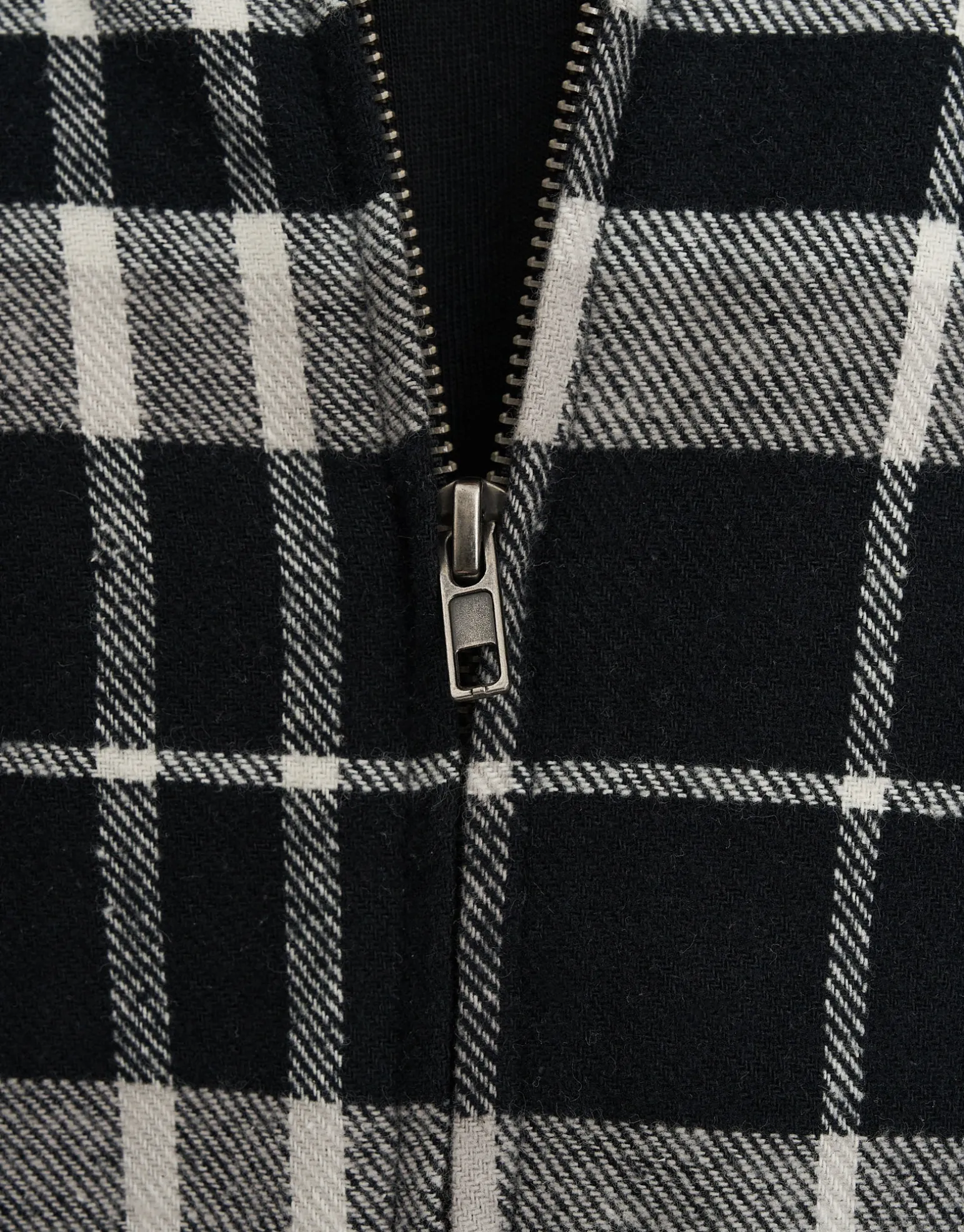 Check Zip Up Long Sleeve Overshirt in Black