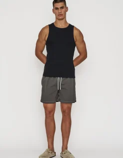 Contrast Stitch Swim Shorts in Black