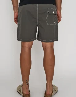 Contrast Stitch Swim Shorts in Black