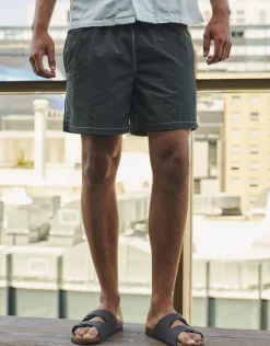 Contrast Stitch Swim Shorts in Khaki