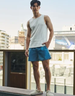 Contrast Stitch Swim Shorts in Khaki